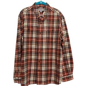 Carhartt Mens Relaxed Fit Plaid Button-Up Flannel Shirt‎ XL 100% Cotton